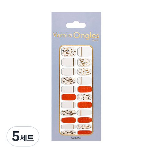 베르니아옹글스 리얼 젤네일 스티커 22p + 파일 + 알콜솜 세트, V-48 도트자개, 5세트