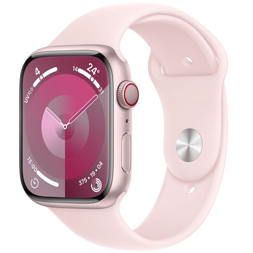 Apple 애플워치 9 GPS+Cellular, 45mm, 알루미늄, 핑크 / 라이트 핑크 스포츠 밴드, S/M