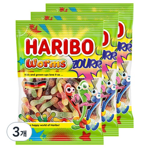 하리보 웜즈사우어 젤리, 200g, 3개