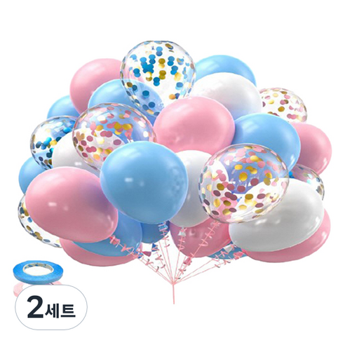만들하비 컨페티 풍선 30p 세트, 블루핑크(랜덤발송), 2세트
