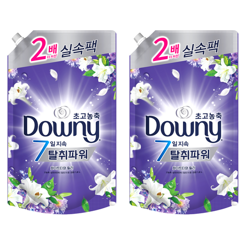 다우니 초고농축 7일 탈취파워 섬유유연제 화이트티와 릴리 리필, 1.6L, 2개