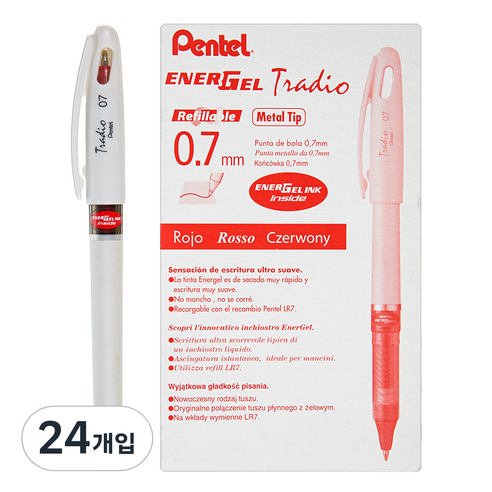 펜텔 젤 잉크펜 0.5mm BL117W-B, 적색, 24개입
