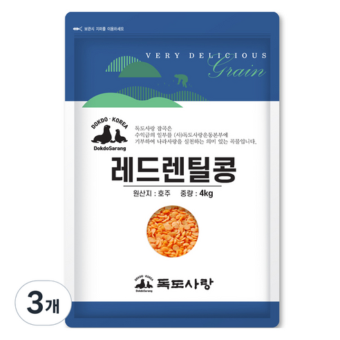 독도사랑 레드렌틸콩, 4kg, 3개