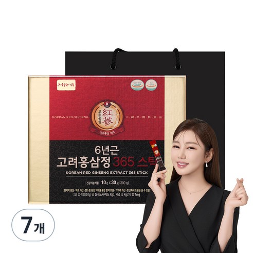 정원삼 6년근 고려홍삼정 365 스틱 30포 선물세트 + 쇼핑백, 300g, 7세트