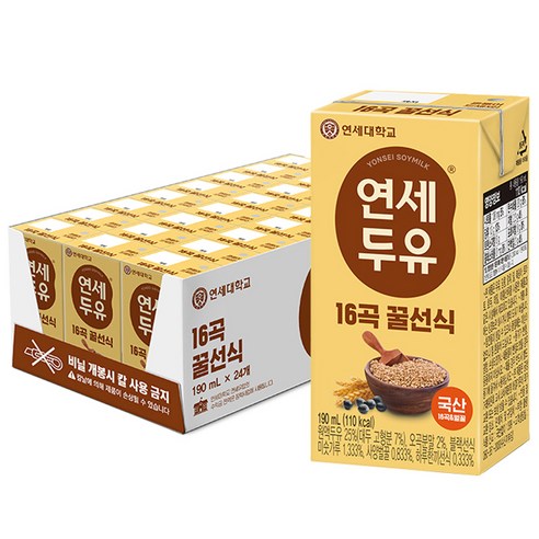 연세두유 16곡 꿀선식, 190ml, 72개