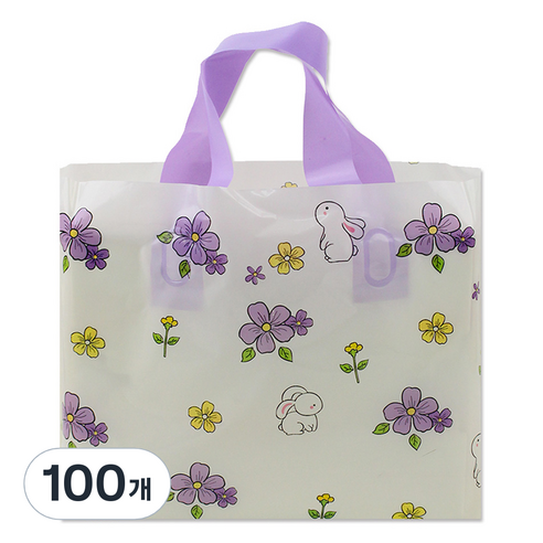 아이엔피 LDPE 손잡이 비닐백 중 35 x 25 cm, 04 퍼플플라워, 100개