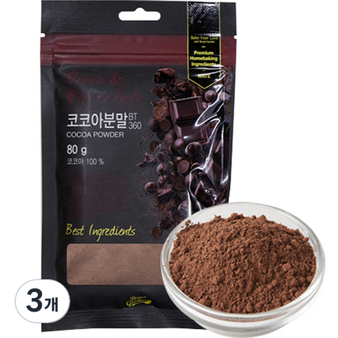 브레드가든 템퍼링이 되어있는 코코아파우더, 80g, 1개입, 3개, 80g