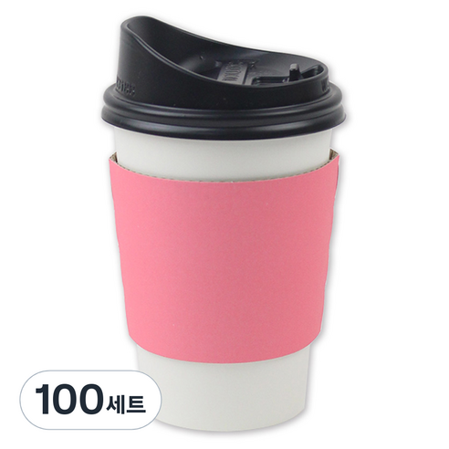 아이엔피 종이컵 화이트 무지 380ml + 롱개폐 뚜껑 + 홀더 핑크 세트, 100세트