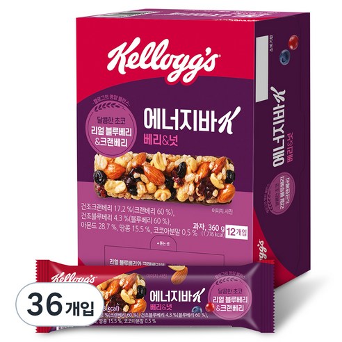 에너지바K 베리앤넛, 360g, 3개