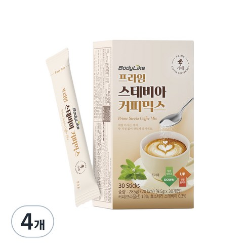 바디라이크 프라임 스테비아 커피믹스, 9.5g, 30개입, 4개