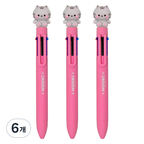 다꾸 캐릭터 우옹이 6색 볼펜 0.7mm, 그레이 고양이, 6개