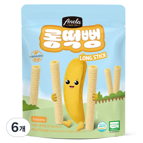 아넬라 유기농 롱떡뻥, 바나나, 30g, 6개