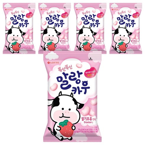 롯데웰푸드 말랑카우 딸기우유 캔디, 79g, 5개