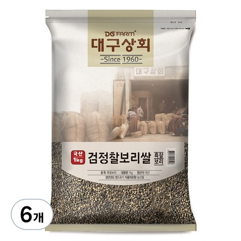 대구상회 국내산 검정 찰보리쌀, 1kg, 6개
