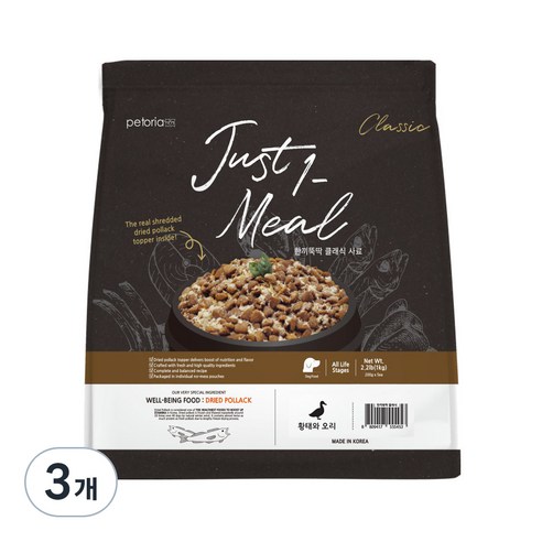 한끼뚝딱 생후 3개월령 이후 황태담은 클래식 강아지 사료, 오리, 1kg, 3개