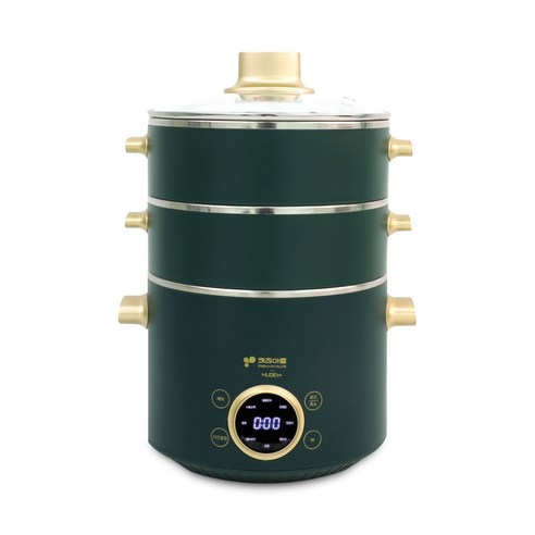 키친아트 3 in 1 대용량 스텐 전기 멀티쿠커 2L + 2단 찜기, KA-G2534(그린 + 골드)