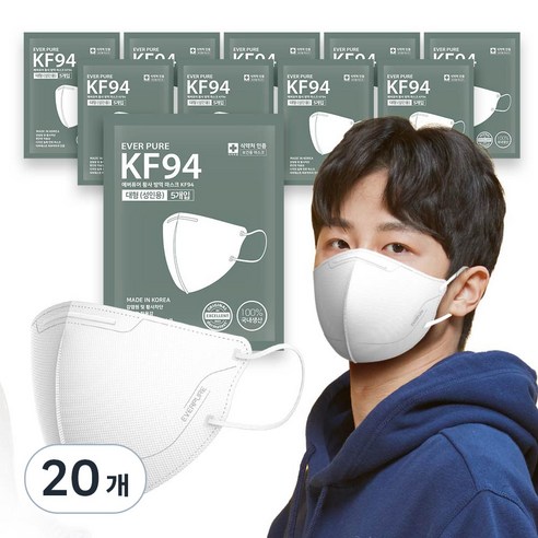 에버퓨어 새부리형 황사방역마스크 대형 KF94, 화이트, 20개, 5개입