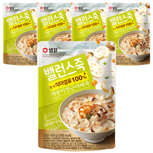 샘표 밸런스죽 새송이 연근 야채죽, 420g, 5개