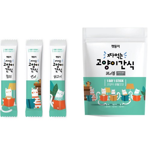   펫둥이 짜먹는 고양이 간식 3가지맛, 참치, 연어, 닭고기, 12g, 30개입