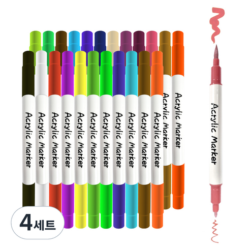 다다 듀얼팁 데코 브러쉬 아크릴 페인트 마카펜, 24색, 4세트