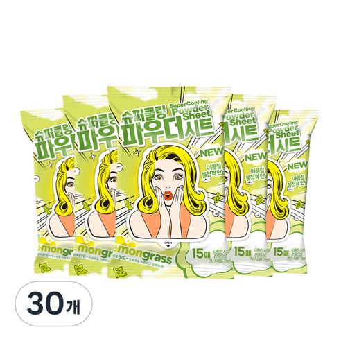미스사사 슈퍼쿨링 파우더시트 데오드란트 레몬그라스, 87g, 30개