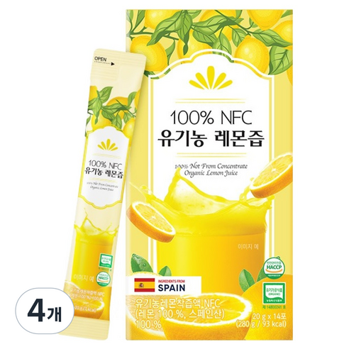 프롬바이오 NFC 유기농 레몬즙 14p, 280g, 4개