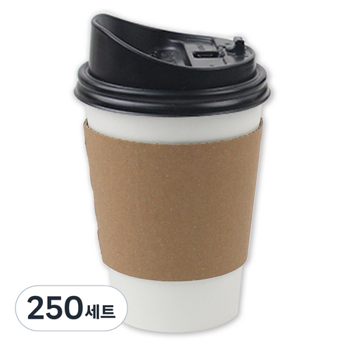 아이엔피 종이컵 화이트 무지 355ml + 롱개폐 뚜껑 + 홀더 KP 무지 세트, 250세트
