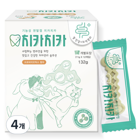 굿데이 치카치카 강아지 덴탈껌, 장 건강, 132g, 4개