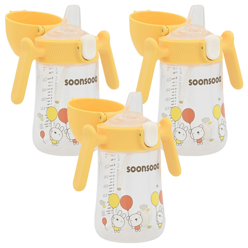 순수아 유아용 추달린 원터치 스파우트컵 240ml, 옐로우, 3개