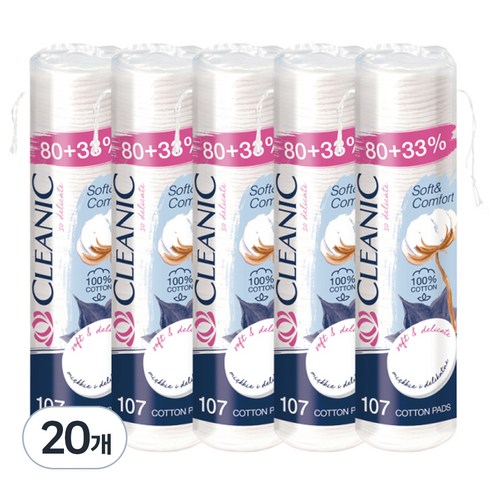 클레아닉 Pro Silk 소프트 앤 컴포트 화장솜, 107매입, 20개