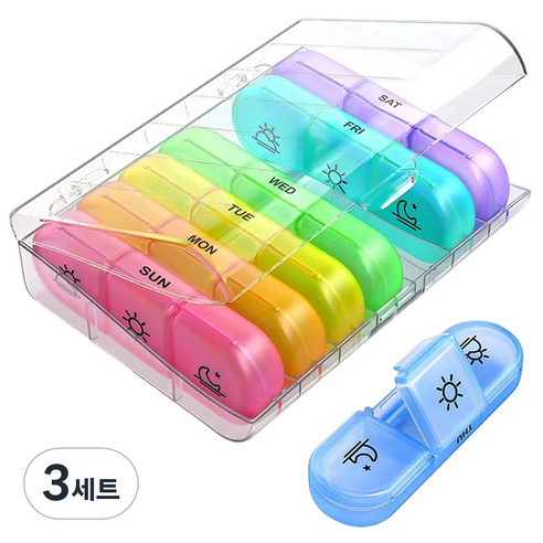 네스팅홈 요일별 21칸 약통 끼니별 알약 케이스 투명 7색, 3세트