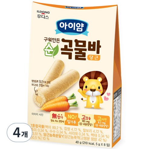 일동후디스 아이얌 순곡물바 당근, 40g, 4개