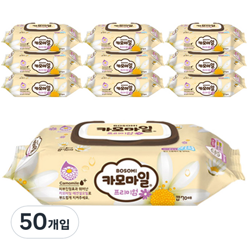 보솜이 카모마일 프리미엄 물티슈 캡형, 70매, 50개입