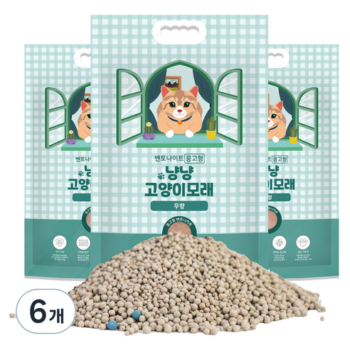 냥냥 벤토나이트 응고형 고양이 모래, 4kg, 6개, 무향