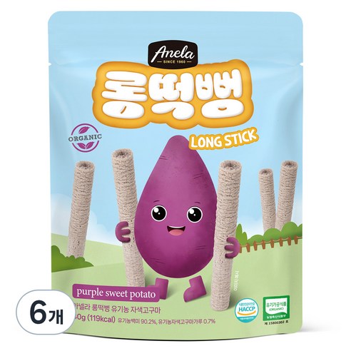 아넬라 유기농 롱떡뻥, 자색고구마, 30g, 6개