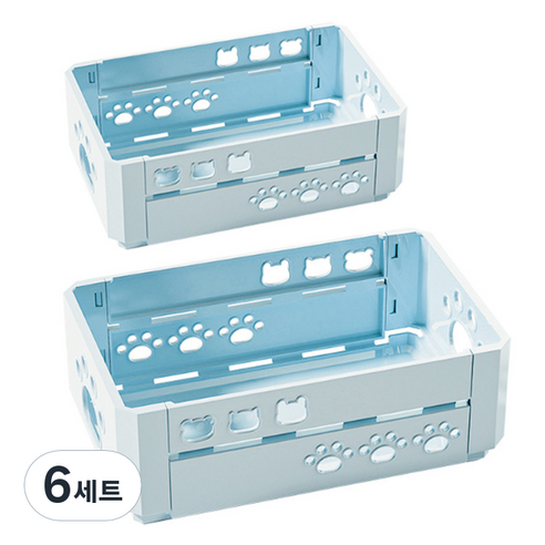 맙소샵 파스텔 접이식 다용도 정리 바구니 2종 세트, 블루, 6세트