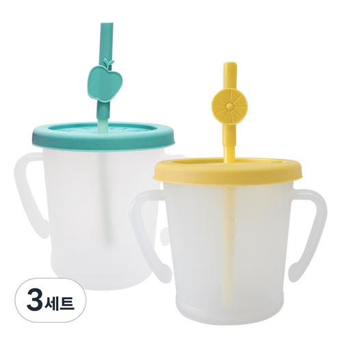아가프라 매직빨대컵 S 2종 x 300ml + 과일탑 2p 세트, 옐로우(빨대컵), 민트(빨대컵), 랜덤발송(과일탑), 3세트