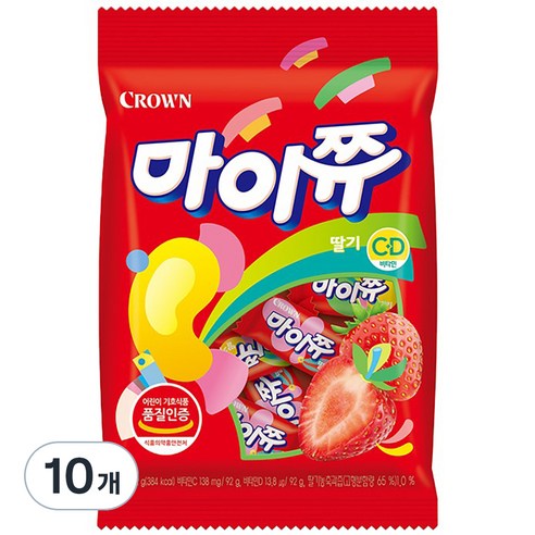 크라운 마이쮸 딸기 츄잉캔디, 92g, 10개