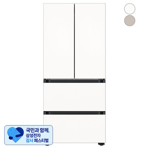 [삼성 감사 페스티벌] [색상선택형] 삼성전자 비스포크 420L 스탠드형 4도어 냉장고 AI 김치플러스 키친핏 방문설치, 에센셜화이트, RQ42DB94R3AP