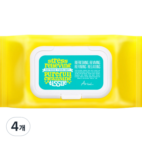 아리얼 스트레스 릴리빙 퓨어풀 클렌징 티슈, 80매입, 4개