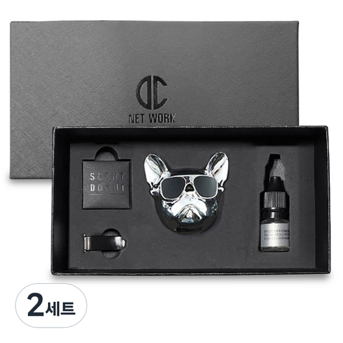 디씨네트워크 차량용 불독 방향제 유광실버 오일향, 2세트, 블랙체리