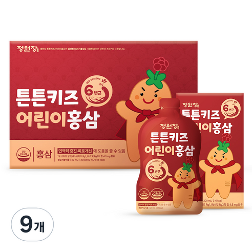 정원장 튼튼키즈 어린이 홍삼, 600ml, 9개