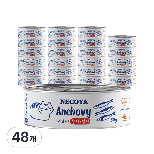 네츄럴코어 고양이 네코야 간식 캔 80g, 혼합맛(참치/멸치), 48개