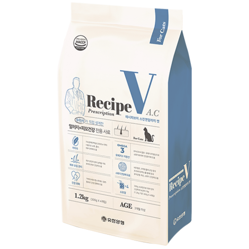 유한양행 Recipe V 고양이 처방식사료, 알러지+피모, 1.2kg, 1개