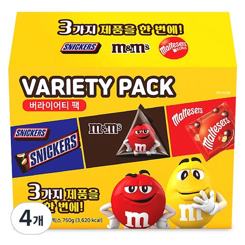마즈 초콜릿 펀사이즈 버라이어티팩, 750g, 4개