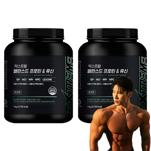익스트림 밸런스드 프로틴 & 류신 초코맛 복합 파우더, 1kg, 2개