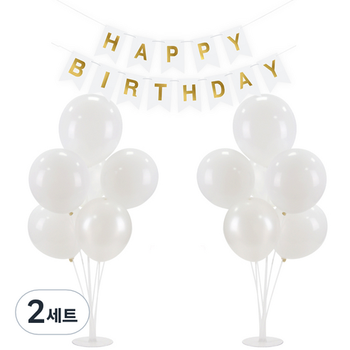 파티 가랜드 풍선스탠드 세트, 화이트 랜덤발송(풍선), 화이트(가랜드), 2세트