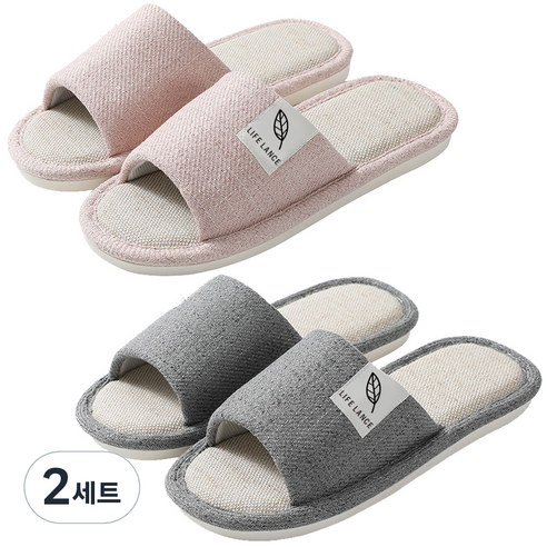 라이프란스 프리미엄 린넨 거실화 250mm + 270mm 2종 세트, 핑크 + 그레이, 2세트
