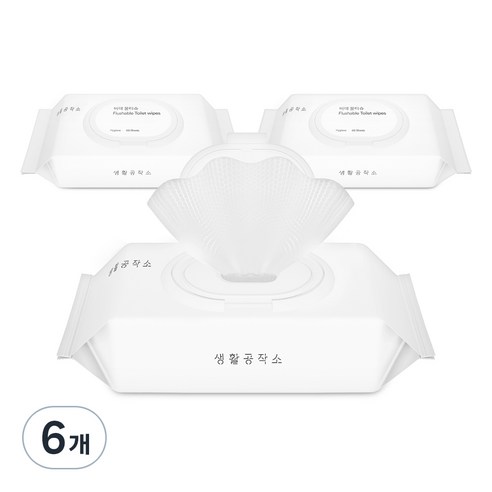 생활공작소 비데 물티슈 캡형, 60매입, 6개