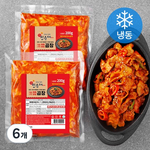강창구찹쌀진순대 창구식품 직화구이 매콤양념 곱창 (냉동), 200g, 6개